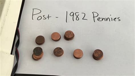 Pennies made after <b>1982</b> are a mixture of copper and zinc. . Density of a penny before 1982